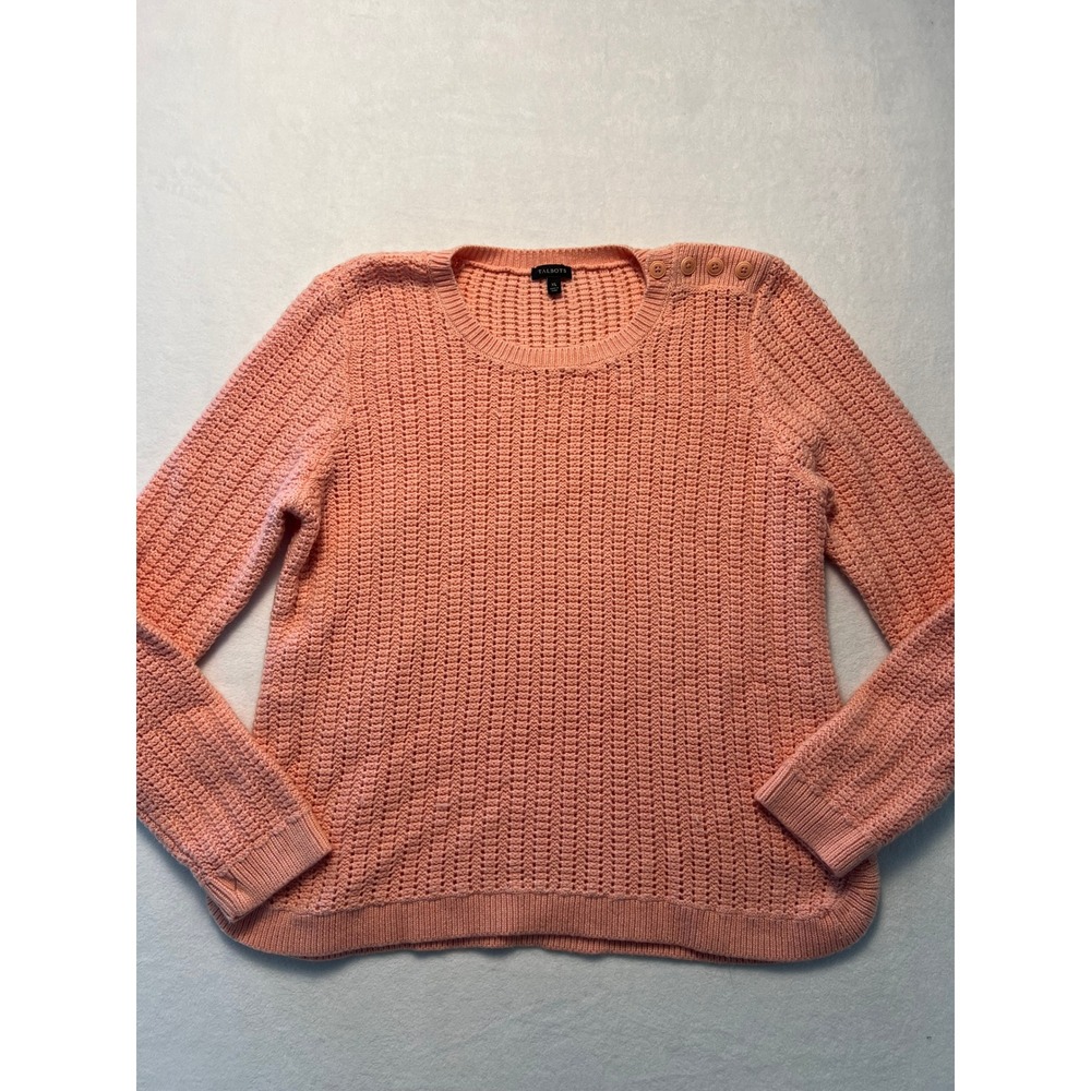 Talbots XL Sweater Preppy Coastal Peach Pink Button Shoulder Lambswool Blend
